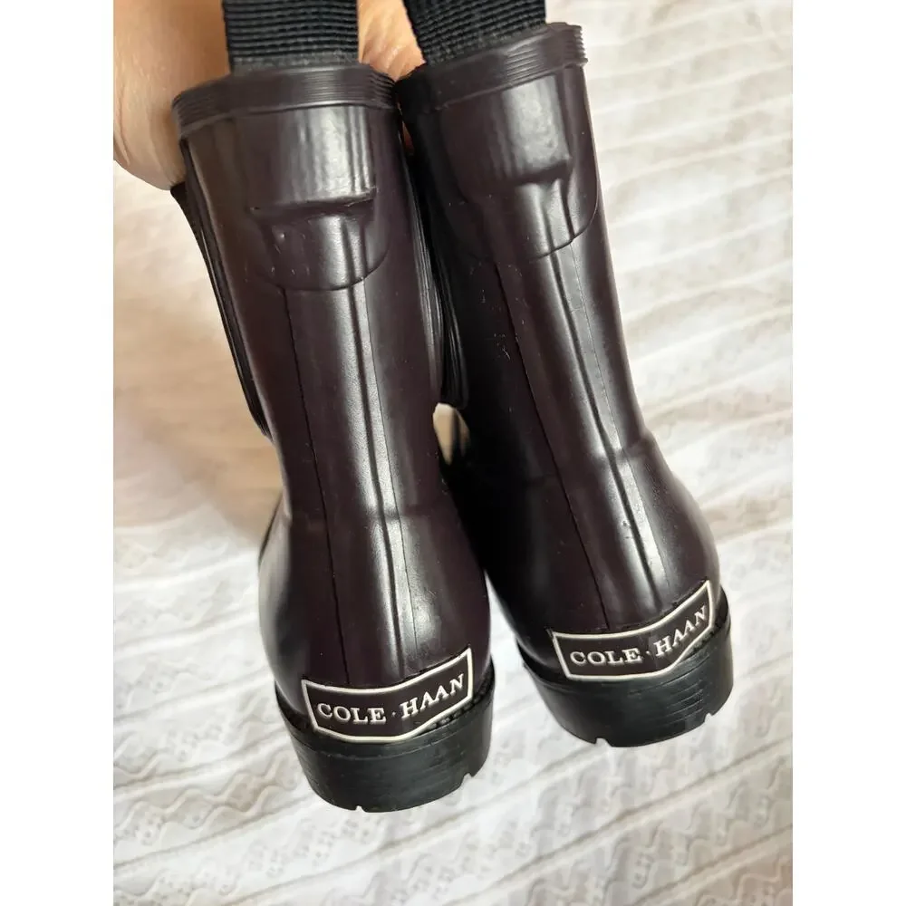 Cole Haan Brown Chelsea Rain Boots Waterproof Rubber Womens Size 8 Ankle